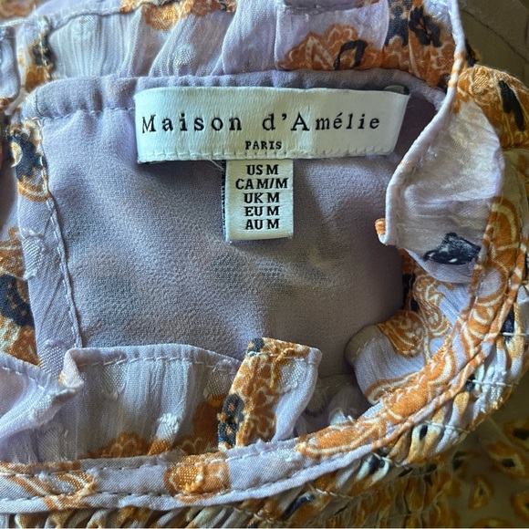 Maison d'Amelie Smocked Ruffle Sleeve Lavender Blouse Paisley Print Top Size M - Picture 8 of 10